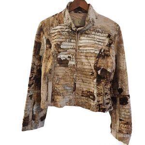 Leather Cowhide Print Rhinestone Moto Jacket Size Large